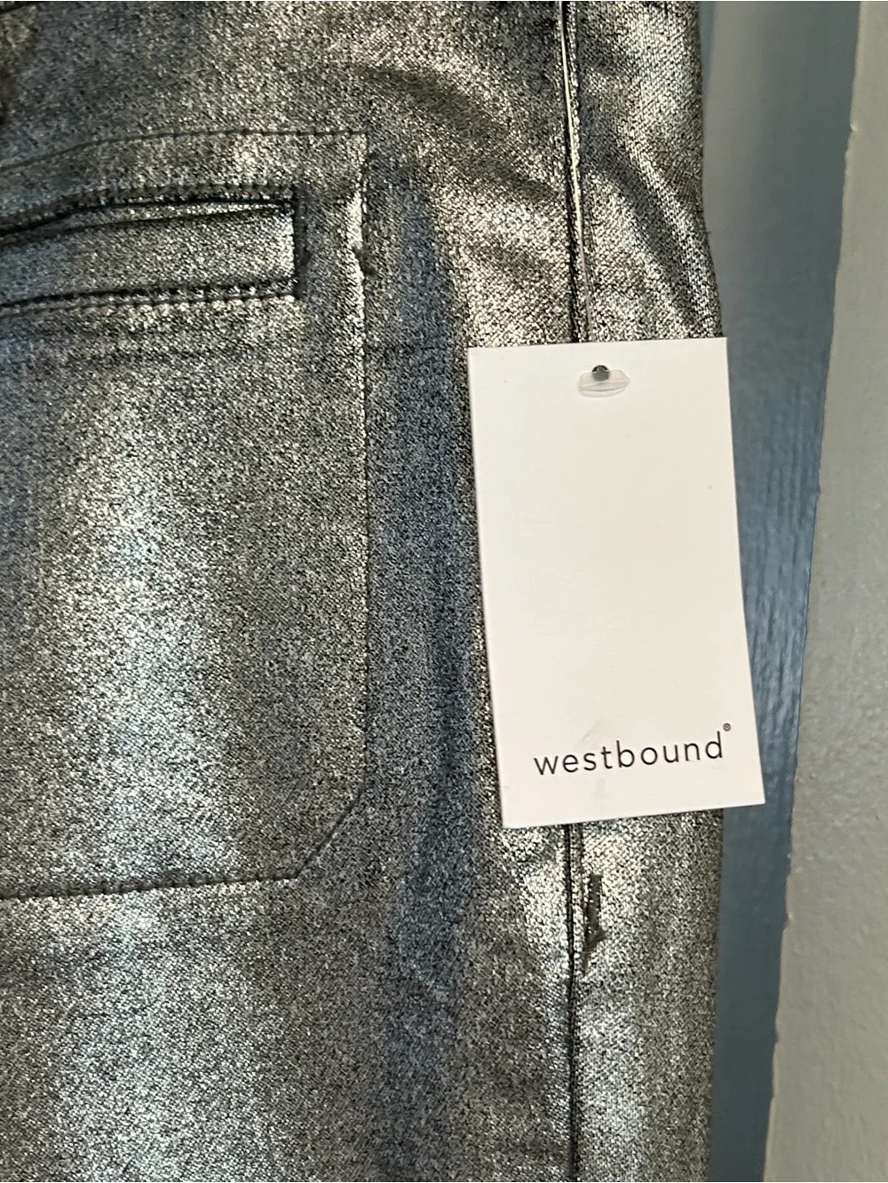 Westbound High Rise Pull On Jean Metallic Silver Cropped Pants Size 16W NWT